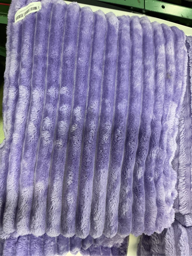 Condition photo showing As Is for YIICKO Lavender Throw Blanket for Couch Sofa 60x80 inches Striped Fleece Blankets Room Home Decor Li
