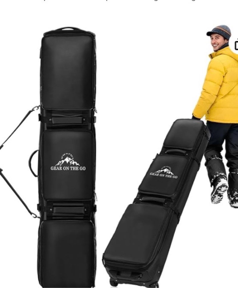 Rolling Ski Bag for Air Travel, Snowboard Bag with Wheels, 900D Extendable 155-185CM Wheeled Ski Bag All-Round Padded Protection, for Snowboard, Double Skis, Boots, Helmet