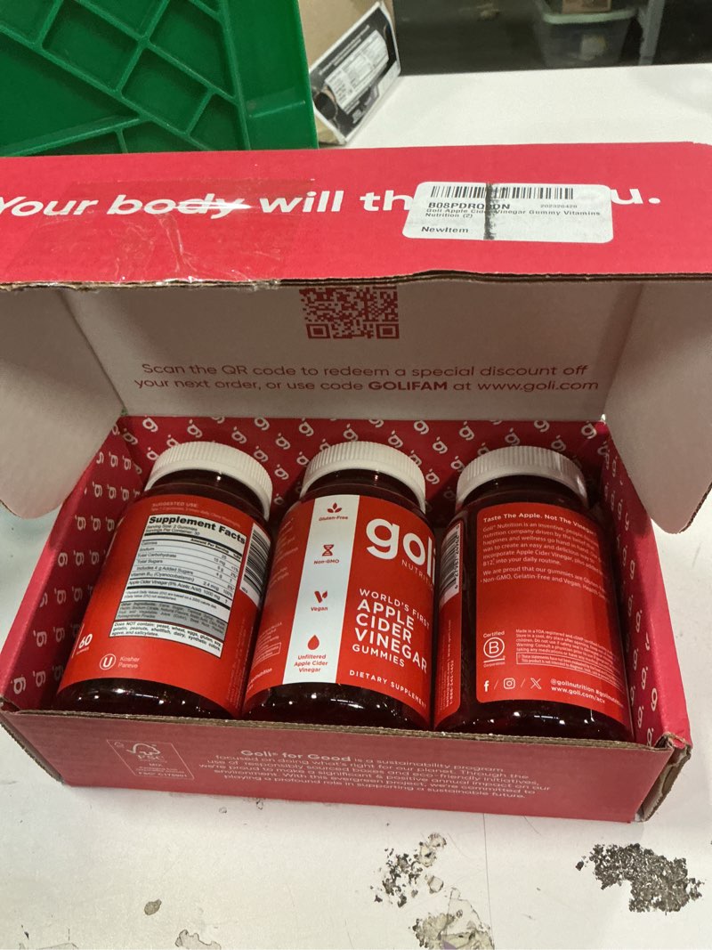 Condition photo showing New/Like New for Goli Apple Cider Vinegar Gummy Vitamins - 180 Count - Vitamins B9 & B12, Gelatin-Free, Gluten-Free, Vegan & Non-GMO Apple 60 Count (Pack of 3)