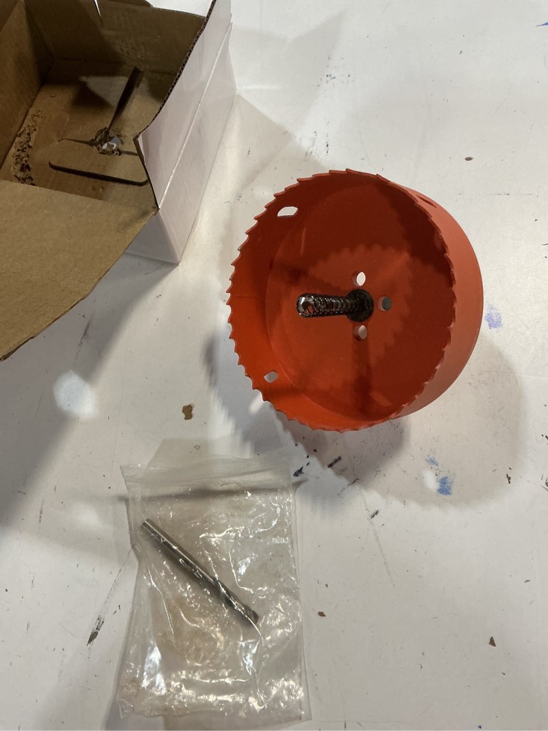 Condition photo showing As Is for 4.5 inch Hole Saw with Arbor for Metal Wood Plastic, 4-1/2 in Bimetal Hole Cutter for Different Project with Smooth and Flat Drilling Edge, Fast Chip Removal (missing parts)