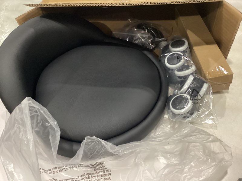 Condition photo showing New/Like New for KKTONER PU Leather Round Rolling Stool with Back Rest Height Adjustable Swivel Drafting Work SPA Task Chair with Wheels Black