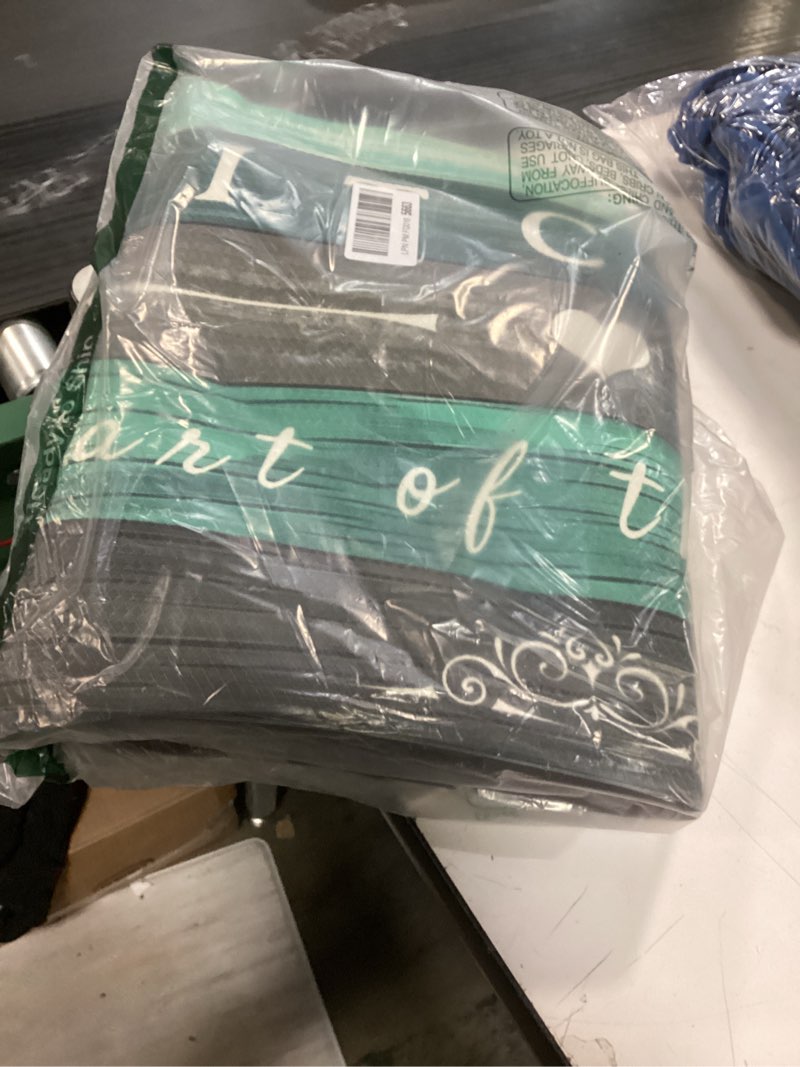 Condition photo showing Good Condition for Arttown Teal Farmhouse Anti-Fatigue Kitchen Rug Set of 2 Grey Black Green Wood Vintage Cushioned Floor Standing Mat Waterproof Non-Slip Kitchen Mat and PVC Ergonomic Comfort Foam Rug Teal Black Kitchen Mat 17.3 x 47 inch + 17.3 x 29 in