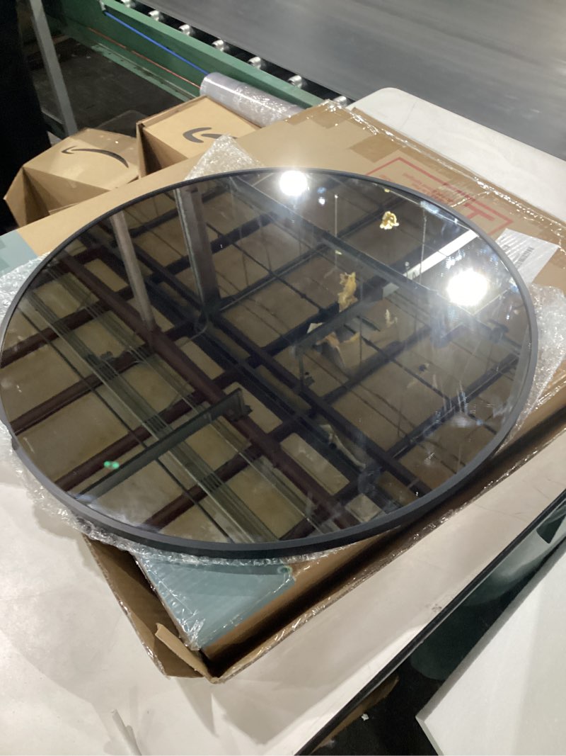 Condition photo showing Good Condition for *similar to stock* bathroom mirror for wall, 24 inch round mirror, matte black metal framed circle vanity mirror for bathroom bedroom living room entryway, anti-rust, tempered glass, hanging or leaning