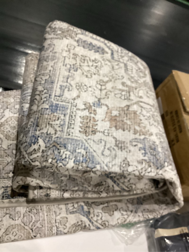 Condition photo showing Good Condition for GENIMO 5x8 Area Rugs for Living Room, Machine Washable Low Pile Rugs, Chenille Non Alip Vintage Rug for Bedroom, Dining Room, Home Office, Khaki Blue