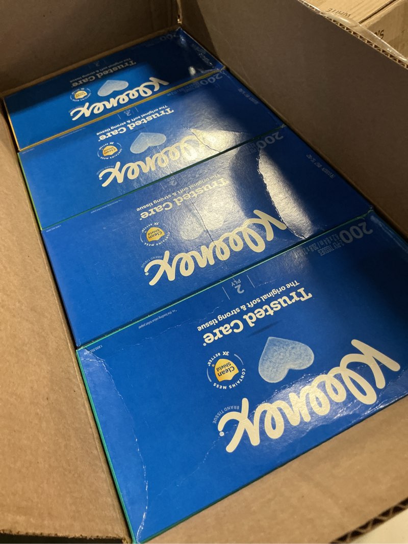 Condition photo showing Good Condition for kleenex trusted care facial tissues, 8 flat boxes, 200 tissues per box, 2-ply, packaging may vary white 200 tissues (pack of 8)
