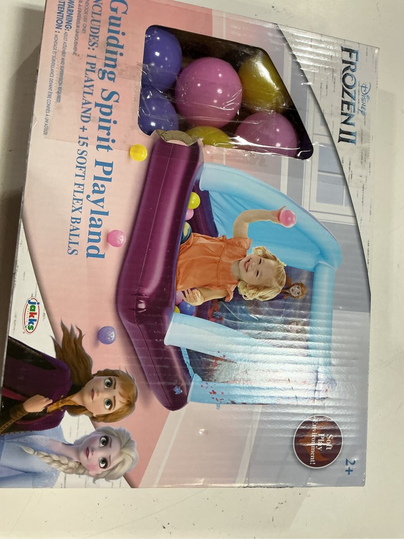 Condition photo showing New/Like New for frozen 2 ball pit playland, 1 inflatable & 15 soft-flex balls