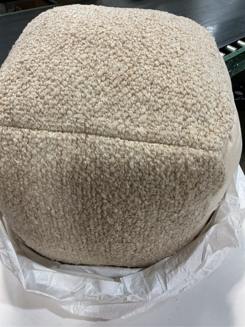 Condition photo showing Good Condition for anji mountain pouf ottoman foot rest, handmade ottoman pouf, comfortable foot stool, decorative floor seating for living room decor, bedroom & home décor accent - ivory