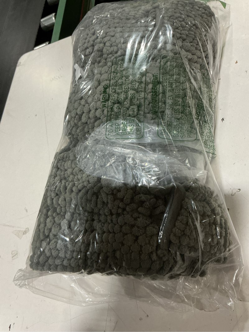 Condition photo showing New/Like New for turquoize bathroom runner area chenille rug oversize non-slip shag kitchen shower bath mat extra long grey striped washable for bathroom, gray, size 59" x 20" 59" x 20" charcoal gray