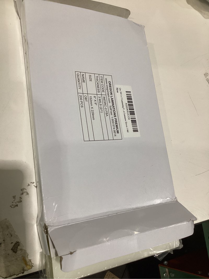 Condition photo showing Good Condition for oregon lamination heat activated laminating pouches half page size 3 mil 2 sides, 6” x 9” (152mm x 229mm x 75um thick x 2 sides) [pk of 200] for up through 5.75” x 8.75” sheets, clear gloss | for up to 5.75" x 8.75" sheets, 152mm x 229mm x 75um thick, clear gloss
