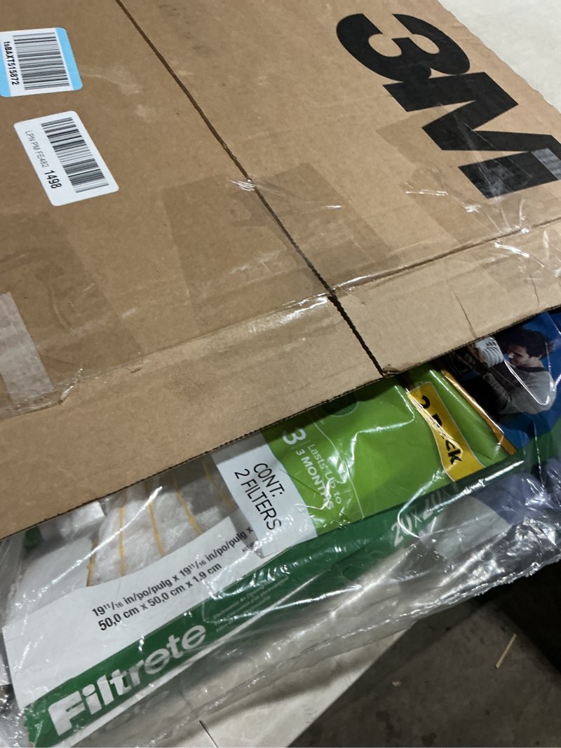 Condition photo showing As Is for filtrete 20x20x1 ac furnace air filter, merv 8, mpr 700, tough on pollen, easy on airflow, 3-month pleated 1-inch electrostatic air cleaning filter, 4-pack (actual size 19.880 x 19.880 x 0.78 in)