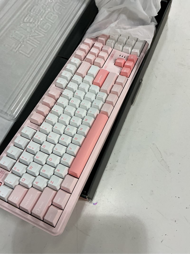 Condition photo showing Good Condition for lingbao k108 pro wireless mechanical keyboard with screen & knob, full size creamy keyboard with number pad, 10000mah battery, pbt keycaps, rgb backlit, hot-swappable pink gaming keyboard for pc/mac white & pink