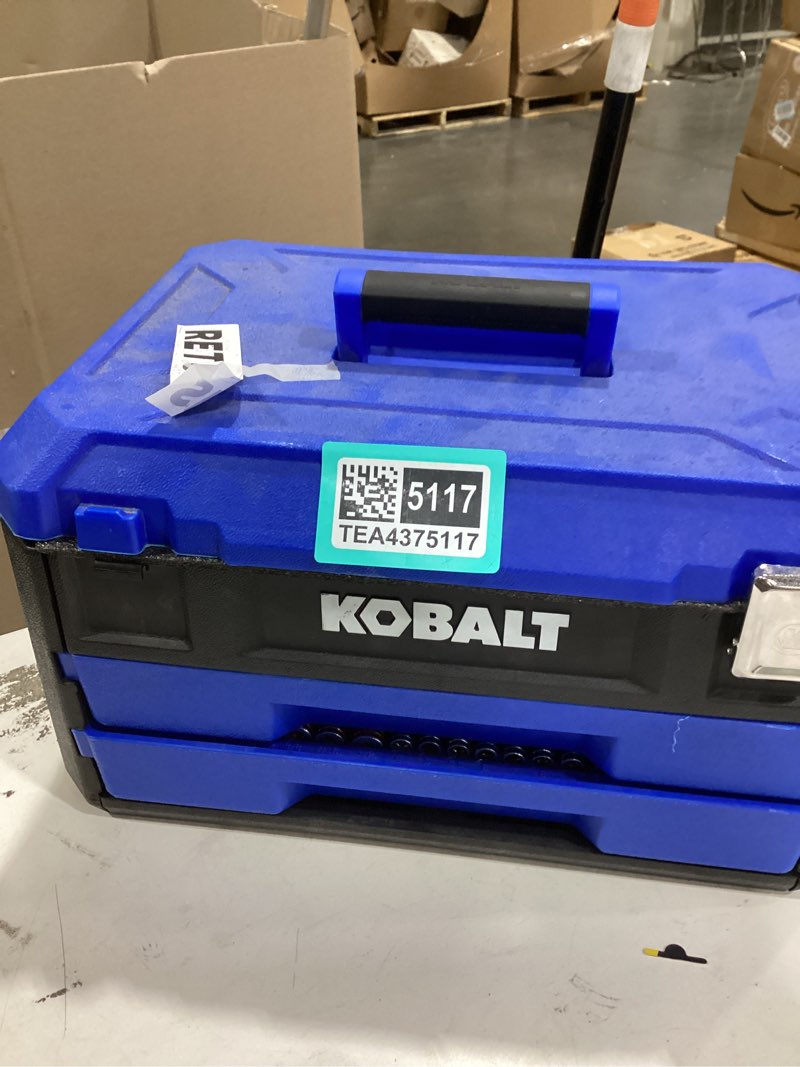 Condition photo showing As Is for kobalt casestack 21.25-in w x 7-in h x 14-in d black plastic tool box