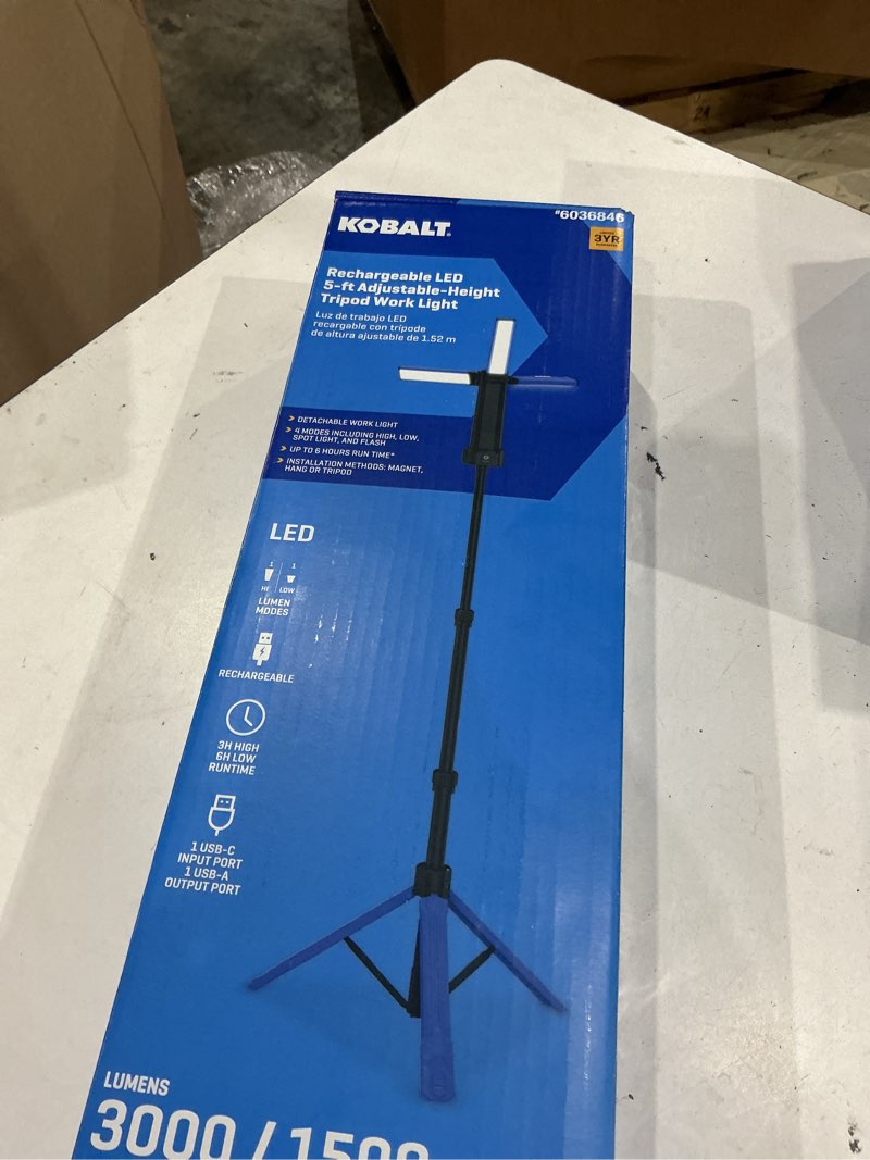 Condition photo showing As Is for kobalt 3000 -lumens battery-operated rechargeable portable work light 