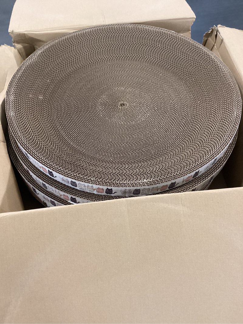 Condition photo showing Good Condition for 4 Pack Extra Large Cat Scratcher Cardboard, Round Scratcher Bed Scratch Bowl, Scratching Lounge Couch Round Shaped Cat Scratch Board Nest for Indoor Cats Furniture Protector XL(20"x20")