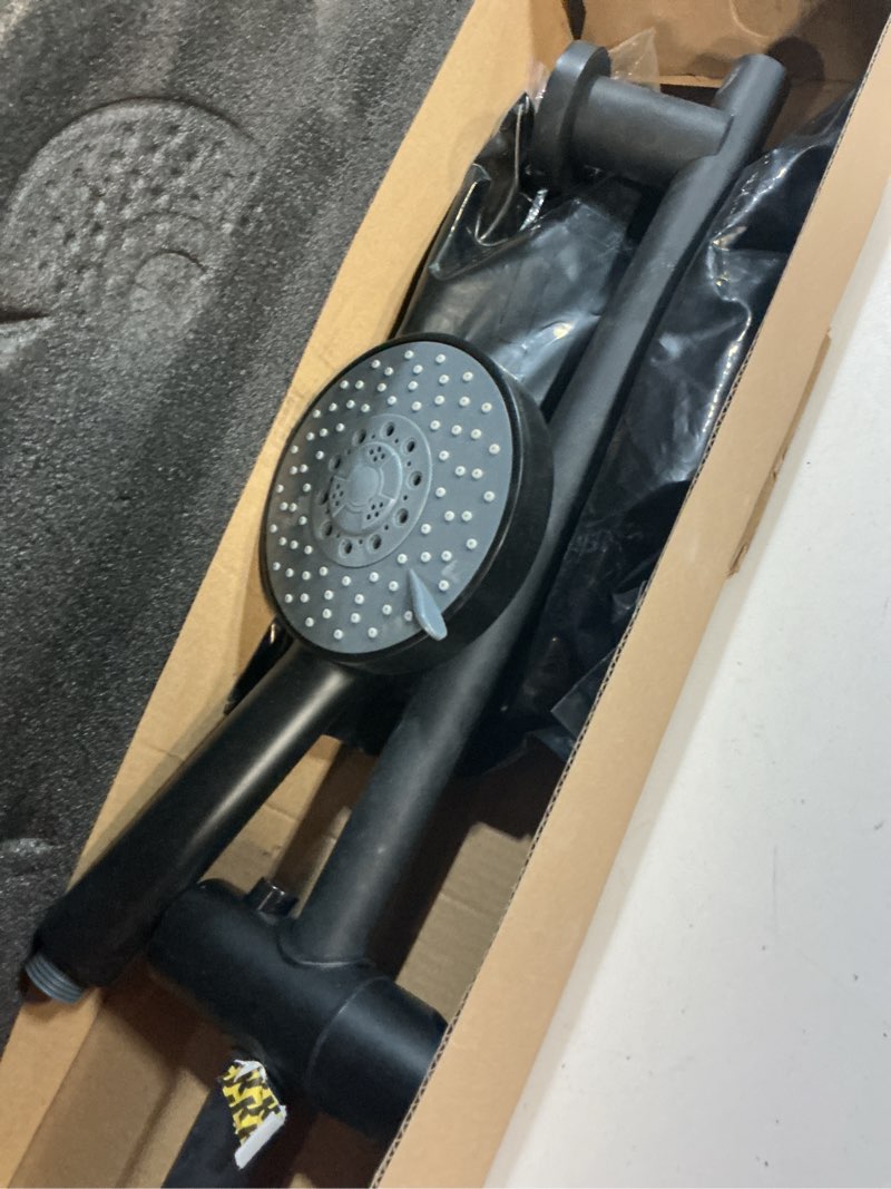 Condition photo showing As Is for kes adjustable shower head holder with slide bar combo, handheld shower head with hose 5-function handheld shower kit with handheld set matte black, f204-bk-c1