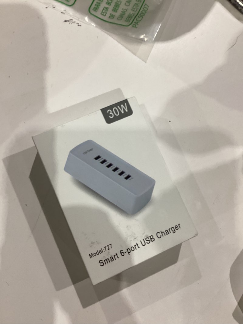 Condition photo showing New/Like New for usb fast charger, 6-port portable charging station, suitable for various devices, compatible with iphone, ipad, samsung, google, xiaomi, huawei and other usb charging devices 727