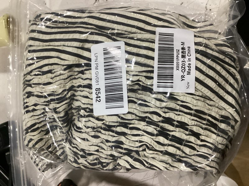 Condition photo showing As Is for womens summer casual stripe smocked midi dress 2026 puff short sleeve crewneck a line vacation beach maxi dresses medium black stripe