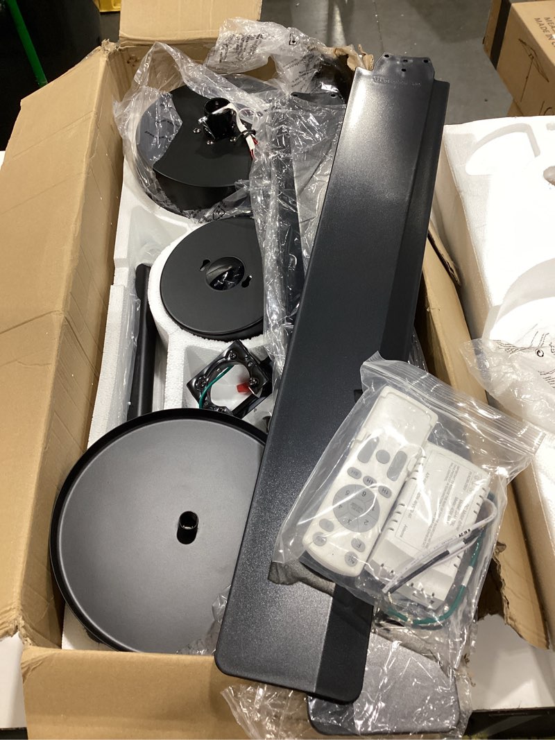 Condition photo showing As Is for ohniyou 60" black ceiling fan with light for patio, porch, living room | remote/app control, quiet dc motor, 3cct dimming, modern covered outdoor fan with 8 abs blades black 60 inch with light
