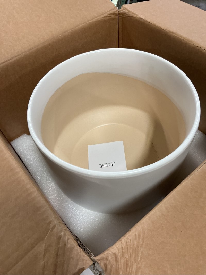Condition photo showing Good Condition for LE TAUCI 12 Inch Pots for Plants, Ceramic Plant Pots with Drainage Holes and Saucers, Elegant and Durable Large Plant Pot, Perfect for Home & Office Decor, White