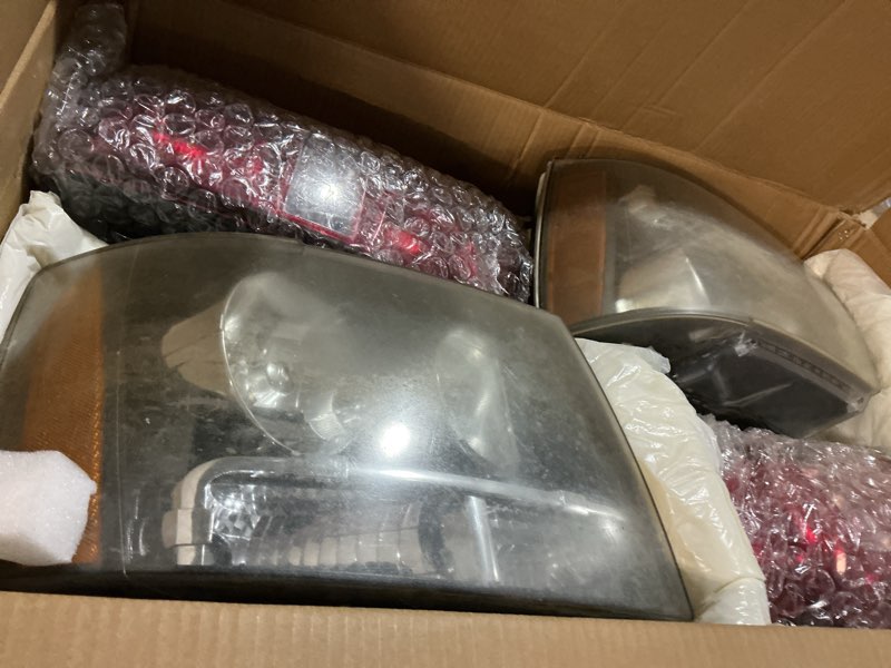 Condition photo showing As Is for Headlights w/ Tail Lights Assembly Kits compatible with 2007 2008 2009 2010 2011 2012 2013 Chevy Tahoe Suburban, Black Housing Headlamp+Red Taillights Rear Brake Lamp Set Black Housing Clear Side