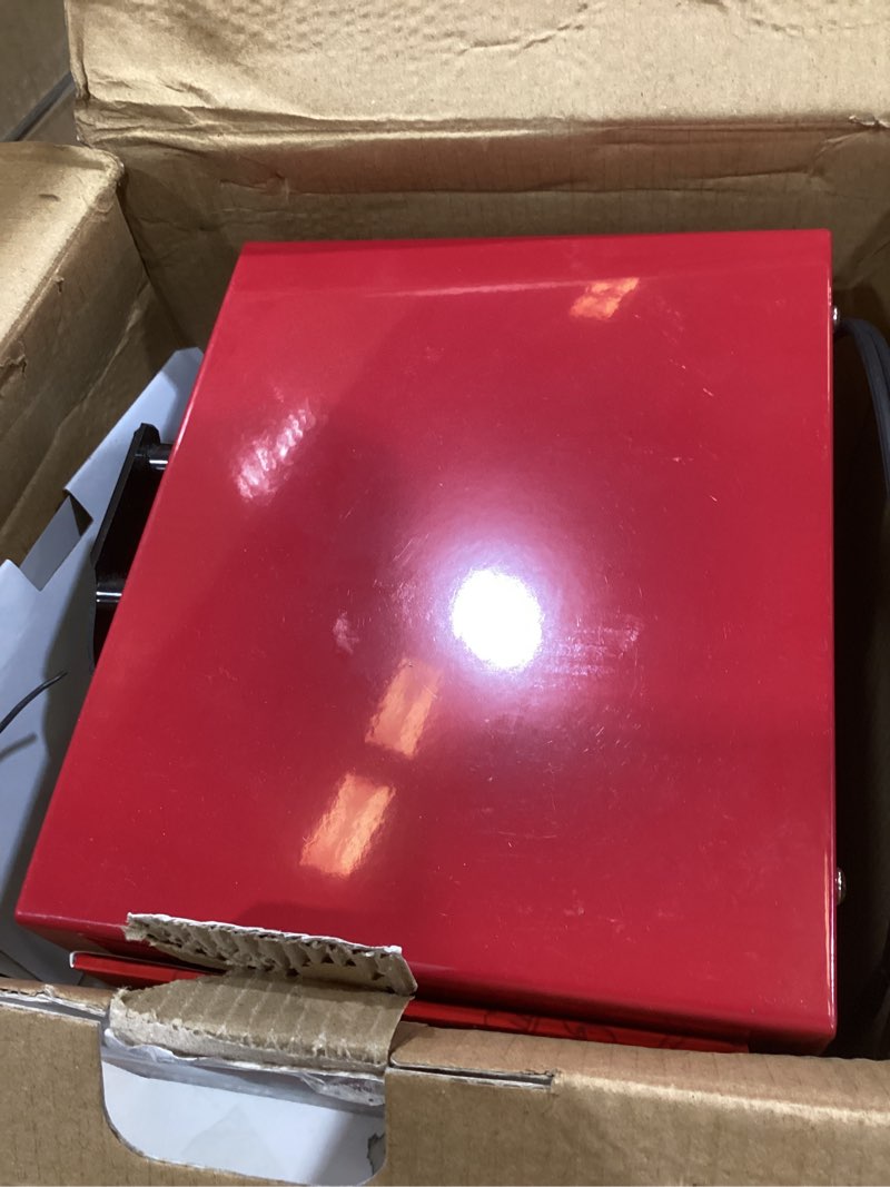 Condition photo showing As Is for dash mini toaster oven - sleek & stylish - for creative homemade treats - compact, space-saving design - adjustable temperature dial - removable baking tray - red red cooker