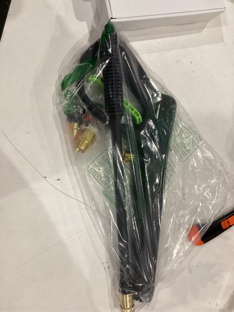 Condition photo showing Good Condition for pressure washer gun with extension wand & 5 spray nozzle tips, m22-14mm & m22-15mm fitting replacement for ryobi, karcher, powerstroke, greenworks, and more electric power washer standard nozzle green