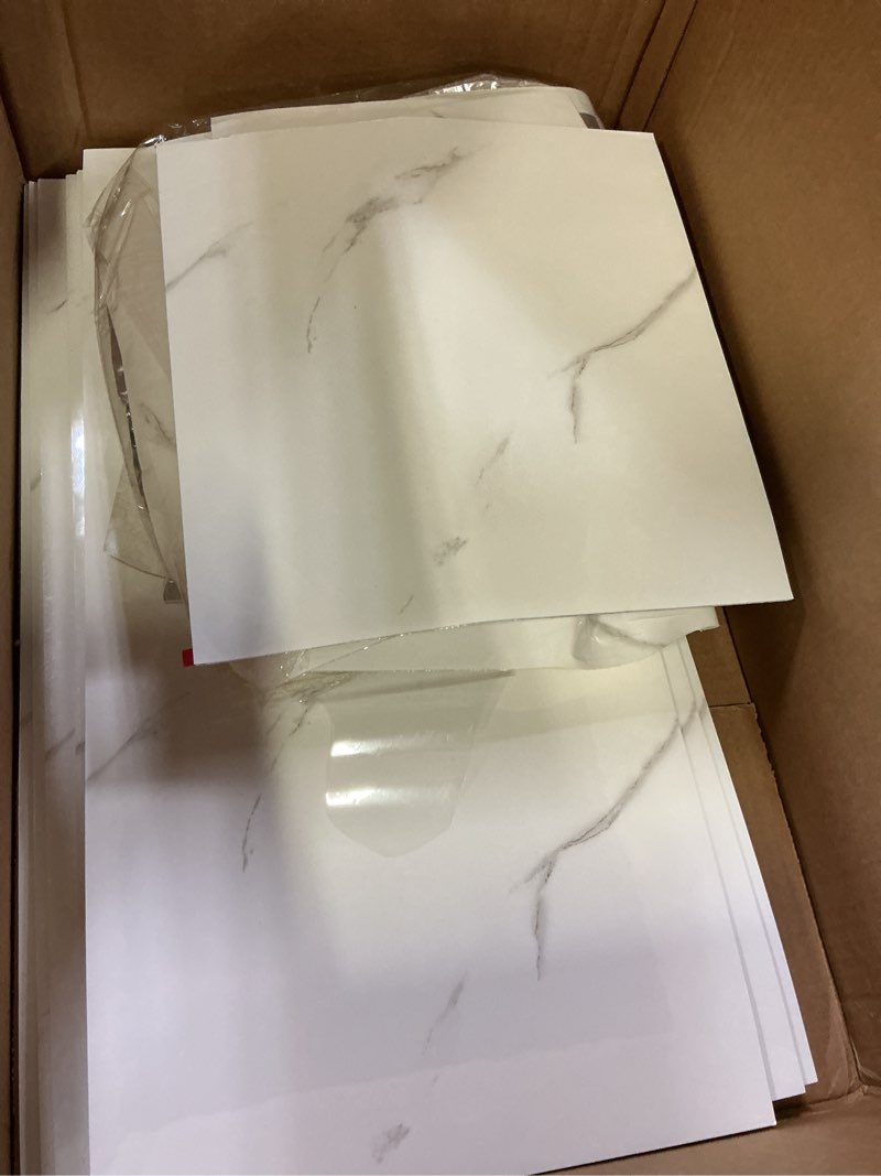 Condition photo showing As Is for wadile 23.6"x11.8" waterproof marble peel and stick wall panels marble tile pvc backsplash tiles for kitchen, bathroom, living room, bedroom 20 pack white