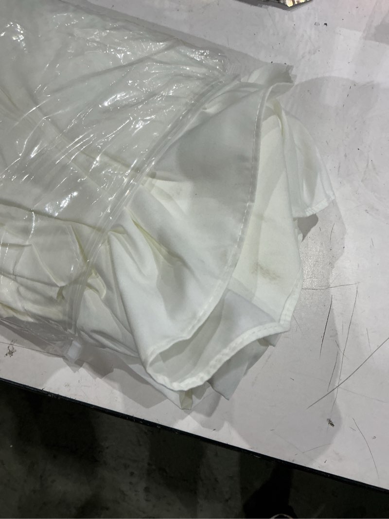 Condition photo showing As Is for bed skirt twin size ruffled bed skirt with split corners, ivory bed skirts 12 inch drop, bed skirting with platform, 12'' twin ivory 12''twin