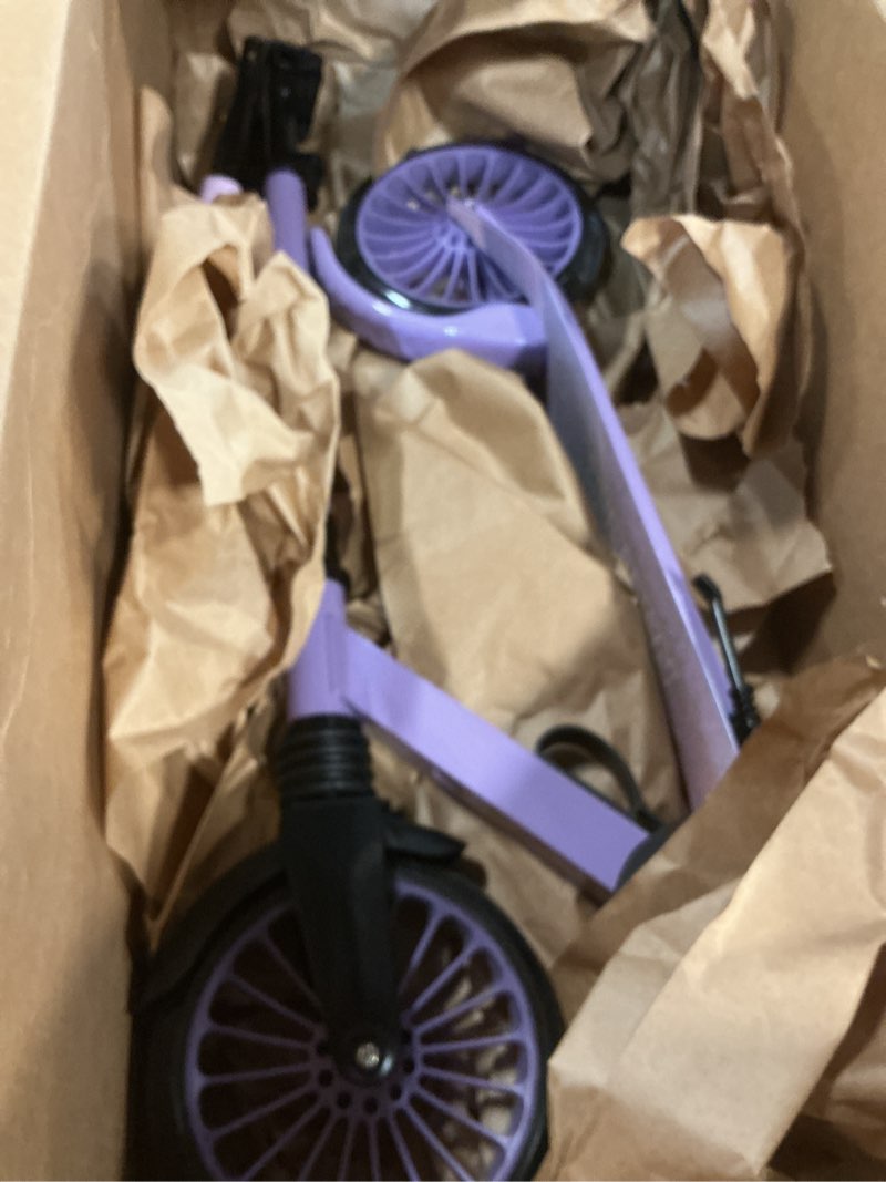 Condition photo showing Good Condition for nattork kick scooter for age 6+ kids teens adults, max load 240 lbs, adjustable height foldable with 8" large wheels, anti-shock suspension a-purple