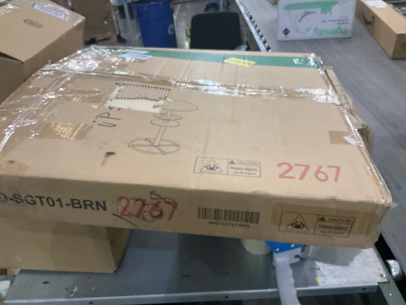 Condition photo showing As Is for VECELO 36” High Top Bar Table, Sturdy Frame with Metal Base for Cocktail, Pub, Easy Assembly, Oak