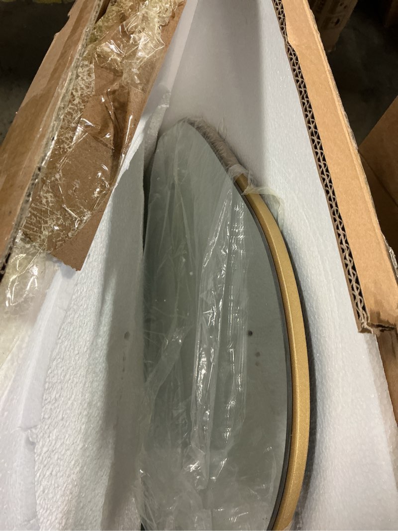 Condition photo showing As Is for PERFNIQUE Irregular Wall Mirror Asymmetrical Mirror, 32''x24'' Gold Mirror for Bathroom Bedroom Living Room Entryway, Decorative Modern Boho Decor, Wall Mouted(Gold, 32''x24'') Gold 32"L x 24"W