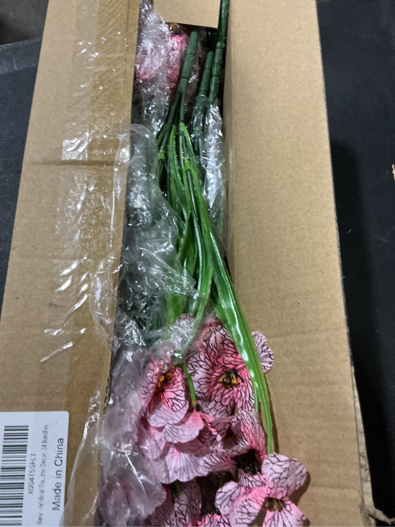 Condition photo showing Good Condition for 24 Bundles Artificial Flowers for Outdoor Faux Plants for Spring Summer Decoration, UV Resistant Realistic Silk Plastic Fake Flowers Garden Porch Patio Balcony Yard Front Home Decor Pink 24Pcs