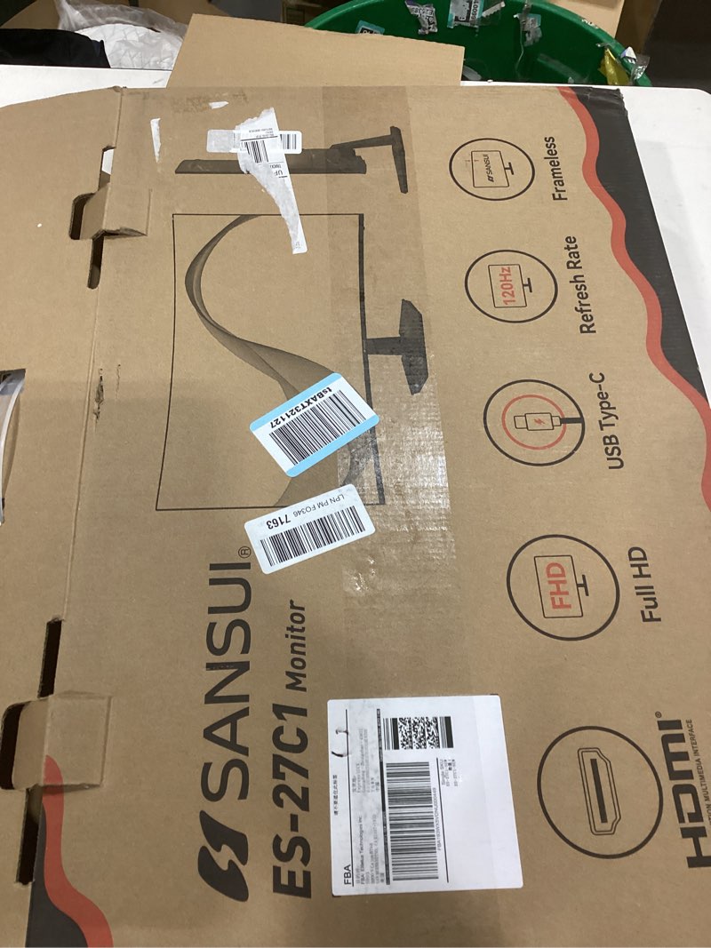 Condition photo showing As Is for SANSUI Curved Monitor 27 inch 120Hz USB Type-C Computer Monitor with Speakers Built in?FHD 1080p?HDR?110% sRGB?1500R?VESA Compatible,for Tablet,Desktop,Laptop and PC Work Gaming 27 Inch FHD 120Hz Curved Monitor with USB-C and Speakers