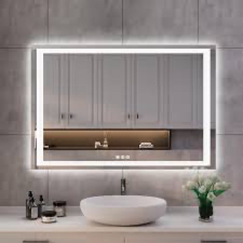 iskm 44'' x 28'' led mirror for bathroom lighted vanity mirror for wall front lights + backlit led b
