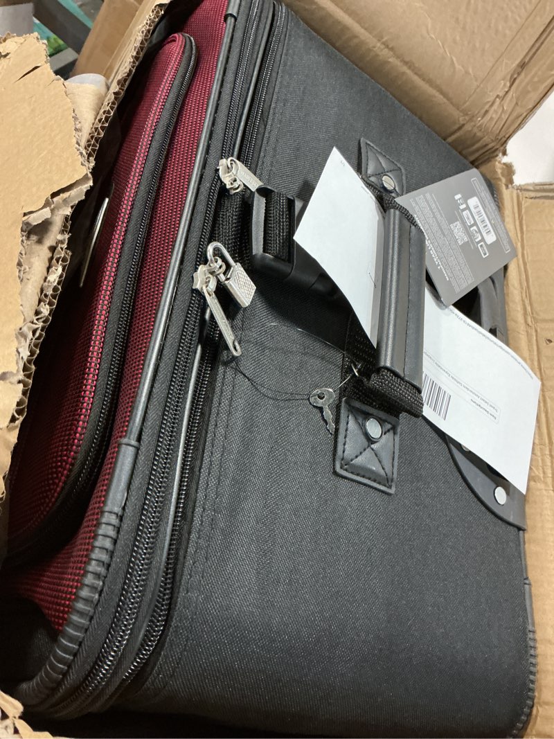 Condition photo showing Good Condition for Travel Select Amsterdam Softside Expandable Rolling Luggage, Lightweight 2-Wheel Check-In Suitcase with Push-Button Handle, Burgundy, 29" Large 29" Large Burgundy