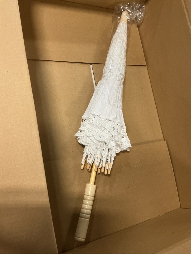 Condition photo showing As Is for lace parasol umbrella vintage wedding bridal lace umbrella for decoration photo tea party 32 inch adult size 02 white