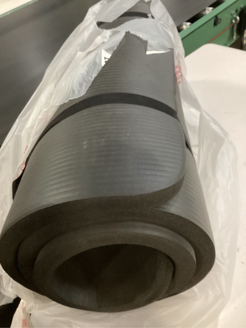 Condition photo showing As Is for cap barbell 1-inch high density exercise yoga mat with strap | multiple colors black