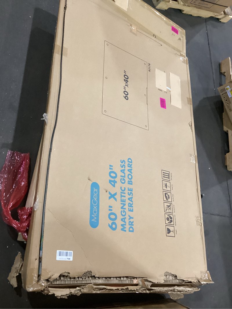 Condition photo showing New/Like New for MaxGear Glass White Board 60x40 Inches, Wall Mounted Magnetic Glass Dry Erase Board, Large Frameless Whiteboard with 1 Eraser,3 Markers and 6 Magnets for Office, School, Home White 60"W x 40"H