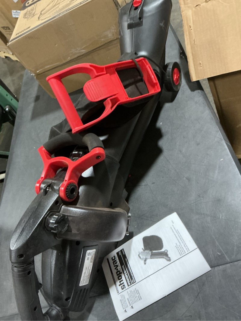 Condition photo showing As Is for shop-vac 3 in 1 electric leaf blower, vacuum & mulcher for lawn care, 180 mph airflow, 530 cfm delivery power, 35l collection bag, corded