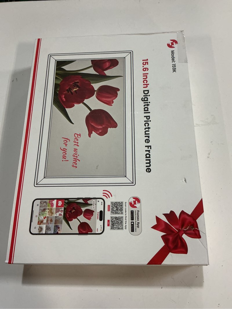 Condition photo showing New/Like New for 64GB 15.6" Frameo Digital Picture Frame WiFi, Large Electronic Photo Frames 1920 x 1080 IPS FHD Touch Screen, Send Photos from Your Phone from Anywhere, Best Gifts for Parents and Grandparents 15.6 Inch Black