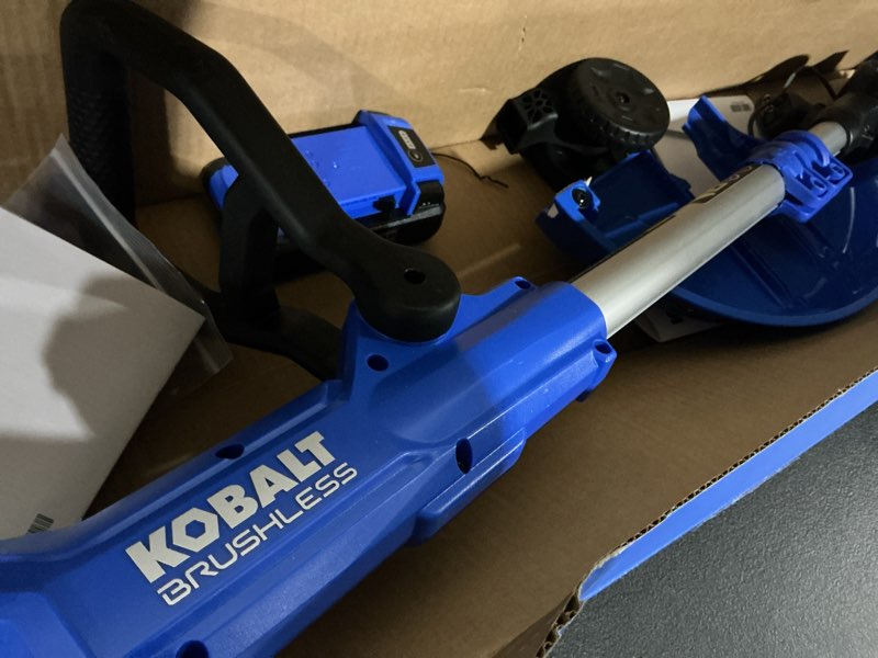 Condition photo showing As Is for kobalt 24-volt 12-in telescopic shaft battery string trimmer edger conversion capable 3 ah (battery included) (