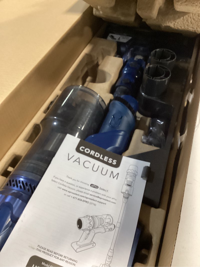 Condition photo showing As Is for epro select cordless stick vacuum cleaner with brushless motor
