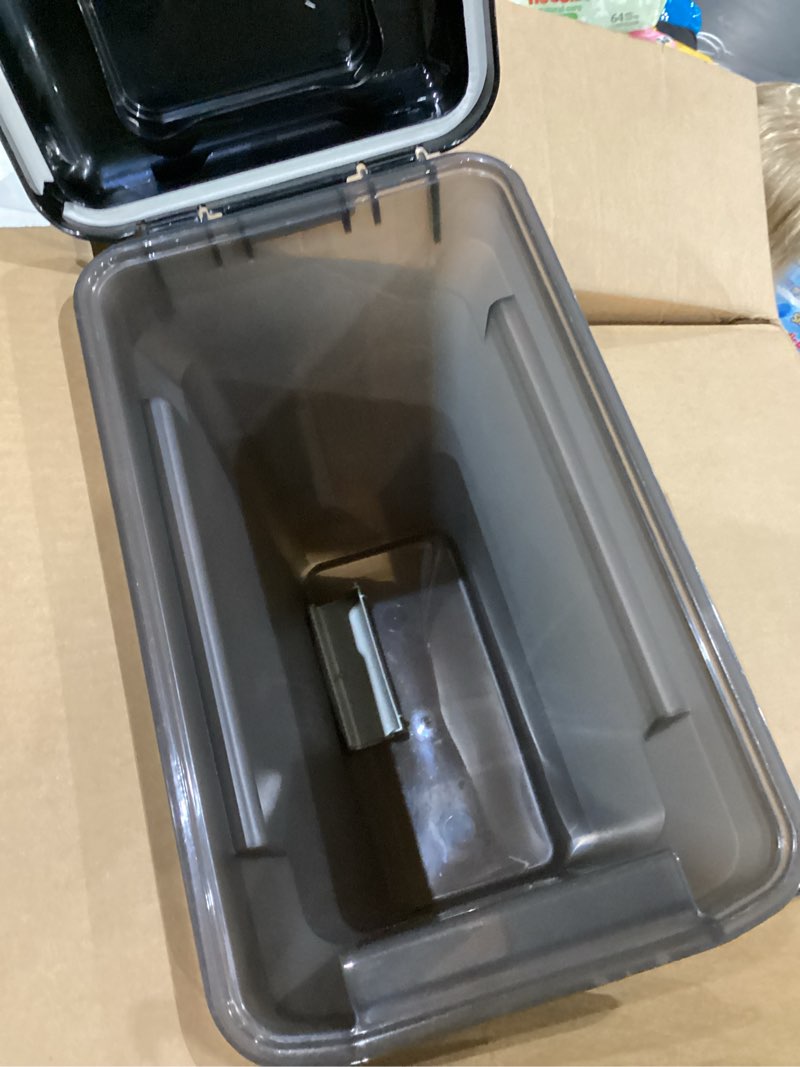 Condition photo showing Good Condition for IRIS USA 13 Lbs / 15 Qt WeatherPro Airtight Pet Food Storage Container, For Dog Cat Bird and Other Pet Food Storage Bin, Pet Supplies, Keep Fresh, Easy Access, BPA Free, Smoke Smoke/Black 1 Count (Pack of 1)