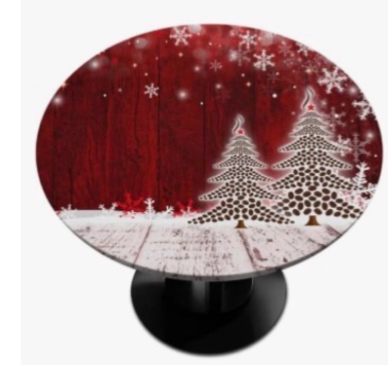 cfpolar Christmas Round Fitted Tablecloth, Xmas Tress Wooden Elastic Edge Table Cover Wipeable Round