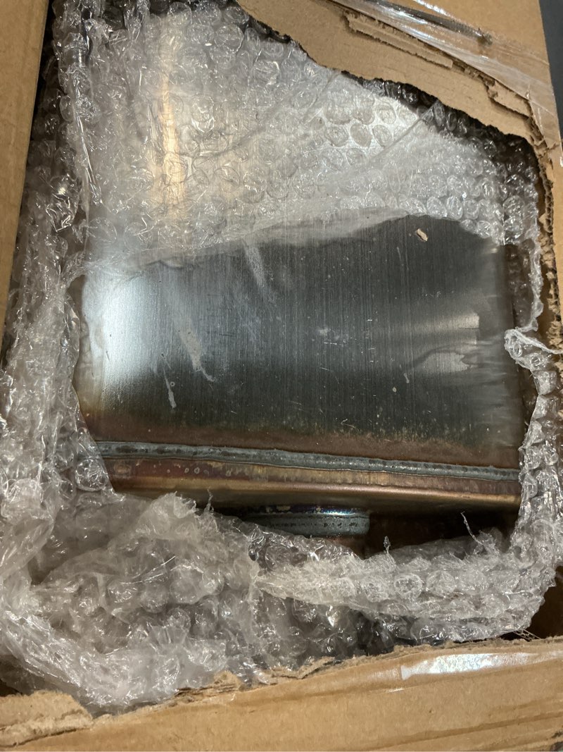 Condition photo showing Good Condition for 2 inch inlet/outlet exhaust muffler, straight-through chamber performance muffler resonator with universal stainless steel for cars, trucks single in | single out 2in
