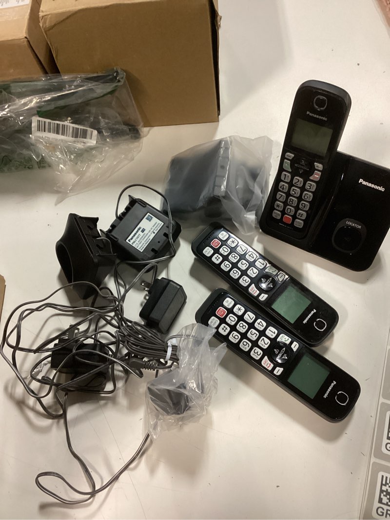Condition photo showing As Is for Panasonic Cordless Phone with Advanced Call Block, Bilingual Caller ID and Easy to Read Large High-Contrast Display, Expandable System with 3 Handsets - KX-TGD813B (Black)
