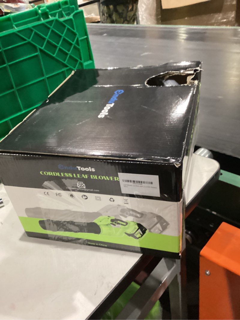 Condition photo showing New/Like New for Cordless Leaf Blower - 650 CFM Brushless Electric Leaf Blower with 2 x 6.0Ah Batteries & Fast Charger, 2 Speed Modes, Battery Powered Leaf Blowers for Lawn Care, Patio, Dust, Snow Care (Light Green) Large Light Green