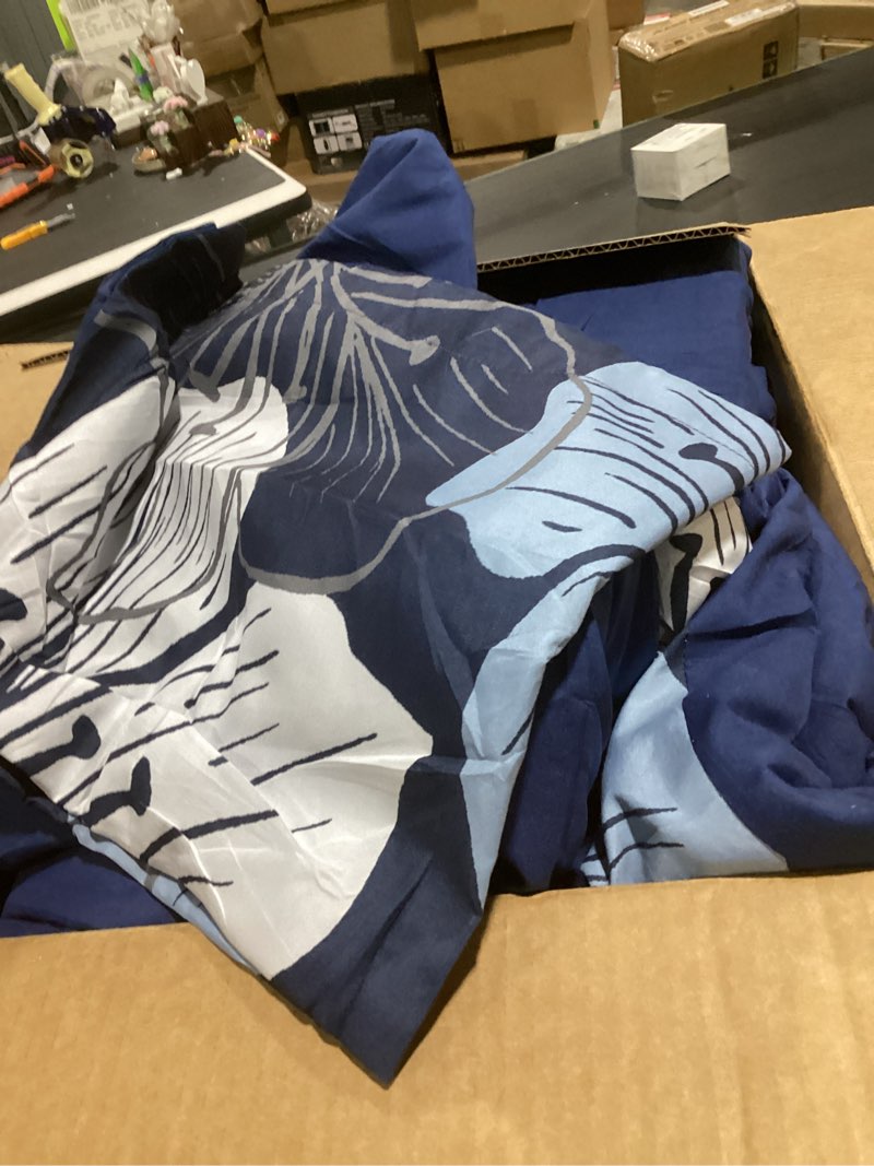 Condition photo showing Good Condition for luxudecor navy blue comforter set queen size, 7 pieces bed in a bag navy blue floral comforter and sheet set, soft microfiber complete bedding sets for all seasons queen navy blue