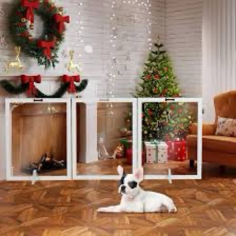 Clear Acrylic Dog Gate, Freestanding Foldable Wooden 3 Panel Dog Gate for Doorways Stairs, Extra Wide Pet Gate 30 inch Height with 2PCS Support Feet, White