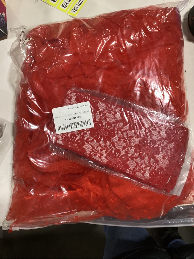 ZZXIAOJIE Lydia Costume for Halloween Women Red Dress with Black Wig Veil Lace Gloves Costume Set